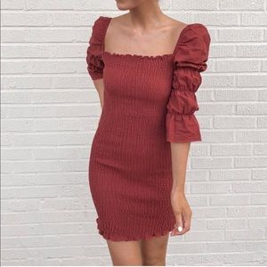 smoked puff sleeved dress